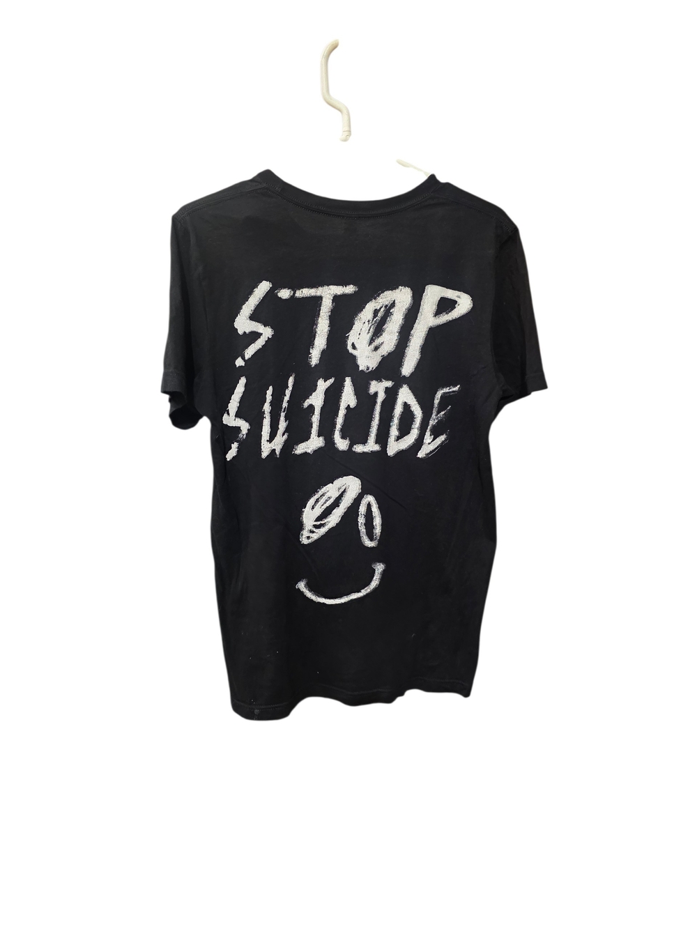 Black Graphic Tee with 'STOP SUICIDE' White Print